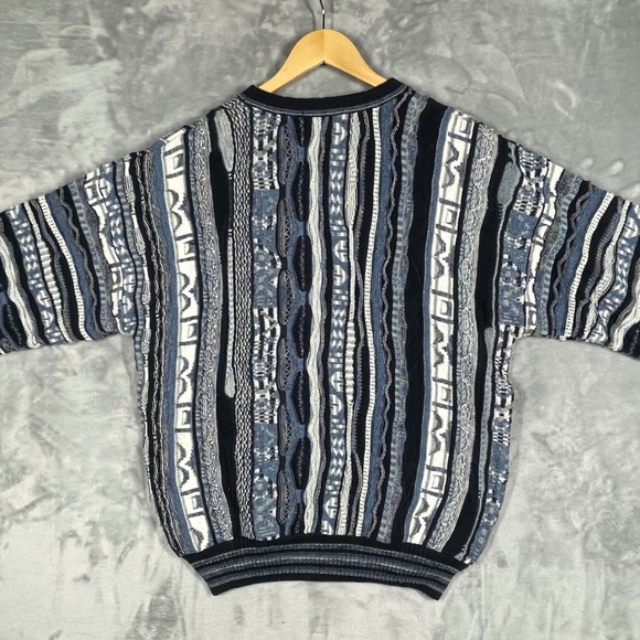Vintage Alberto Danti 3D Knit Coogi Cosby Style Sweater Mens Blue Size Large - Picture 2 of 7